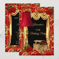 Boîte à lampe Roses aux rideaux dorés rouges Fête 