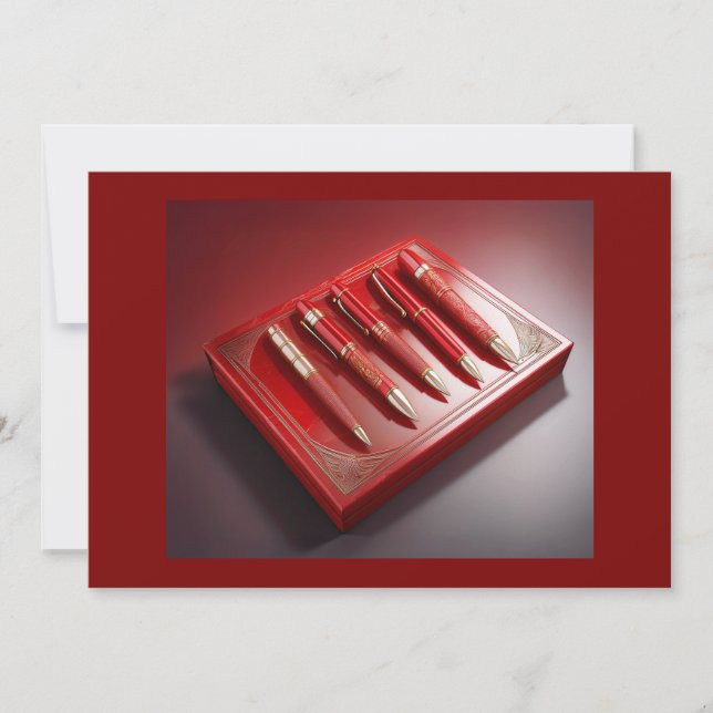Invitation Boîte Cadeau Et Cinq Stylos À Ballpoint Uniques (Devant)
