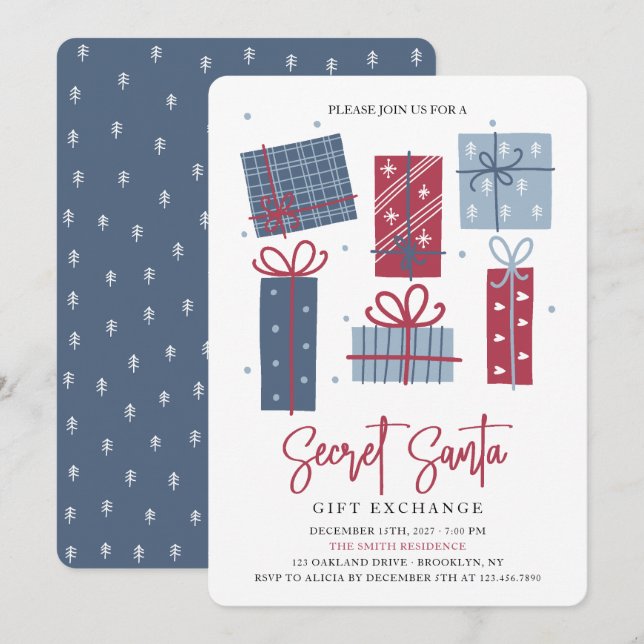 Invitation Boîte cadeau Secret Père Noël Échange cadeau Noël (Devant / Derrière)