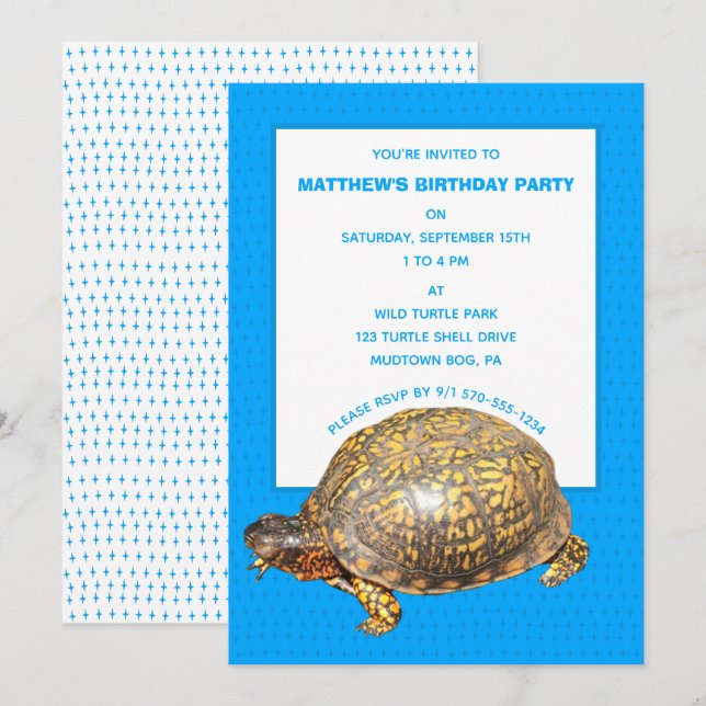 Invitation Boîte Est Tortue Photo Personnalisée Anniversaire  (Devant / Derrière)