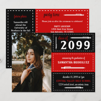 Invitation Boîtes et crayons à pointes rouge et noir