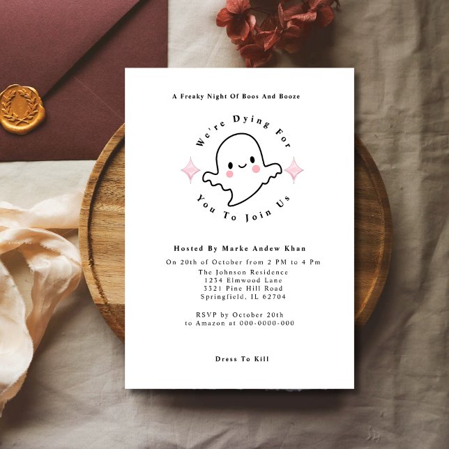 Invitation Boites roses mignonnes et fête d'Halloween fantôme (Créateur téléchargé)
