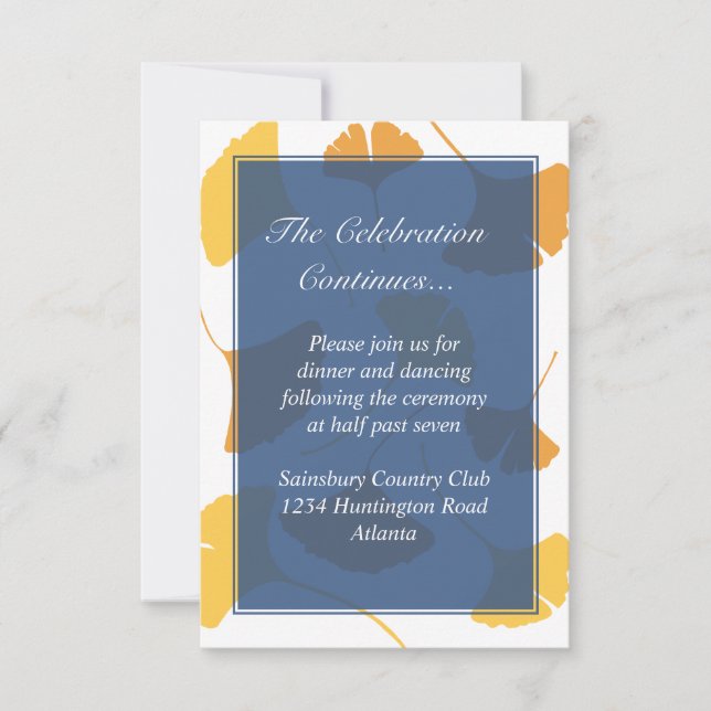 Invitation Boîtier bleu mariage feuille de ginkgo en panne (Devant)