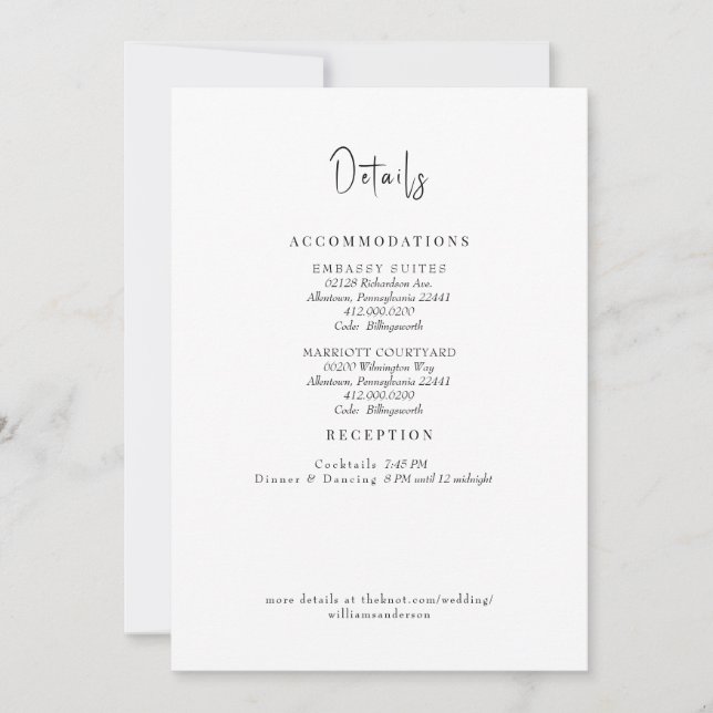 Invitation Boîtier Détails du Mariage blanc (Devant)