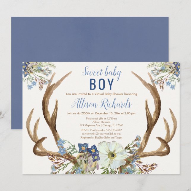 Invitation Boitiers de cerfs rustiques Petit garçon doux Baby (Devant / Derrière)