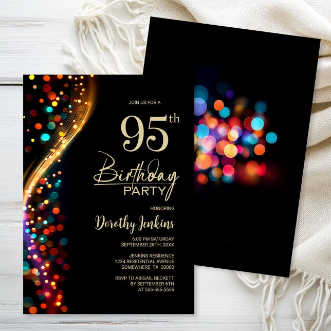 Invitation Bokeh coloré 95e fête d'anniversaire (Créateur téléchargé)
