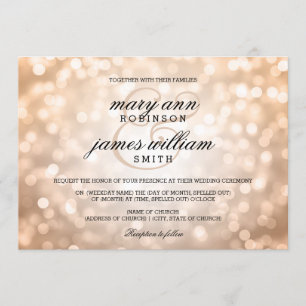 Invitation Bokeh de cuivre allume le mariage élégant