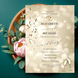 Invitation Bokeh élégant, verres à vin de fête de mariage