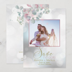 Invitation Bokeh et le Rose Laurel Eucalyptus Enregistrer la 