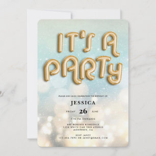 Invitation Bokeh Gold Foil Type de ballon Anniversaire