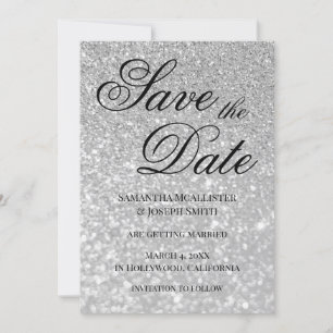 Invitation Bokeh Pâle Argent Glitter Enregistrez la Date