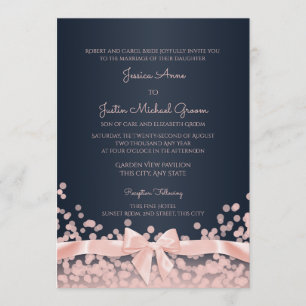 Invitation Bokeh Pink et Navy Blue Mariage