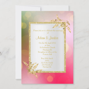 Invitation Bokeh rose violet feuille d'or ÉLÉGANT MARIAGE