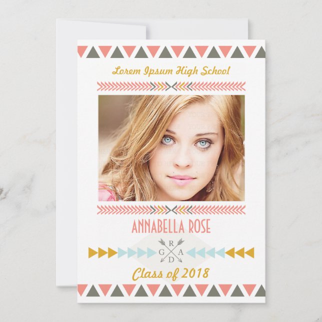 Invitation Bold Aztec Tribal Photo Party Graduation (Devant)