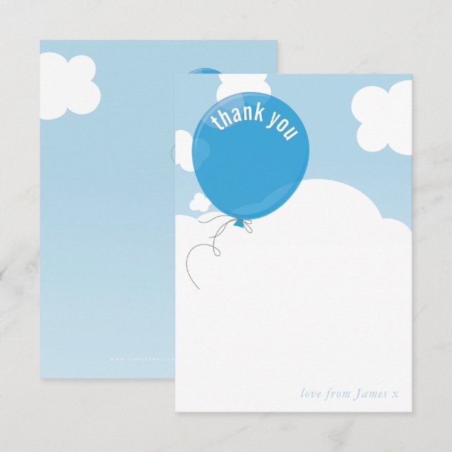 Invitation BOLD BALLOON mignon merci note ciel bleu (Devant / Derrière)