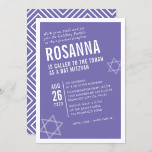 Invitation BOLD BAT MITZVAH mignon angle moderne lilas blanc