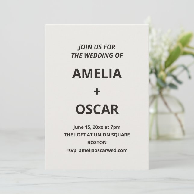 Invitation Bold Black Ivory Modern Wedding Typography Text (Debout devant)