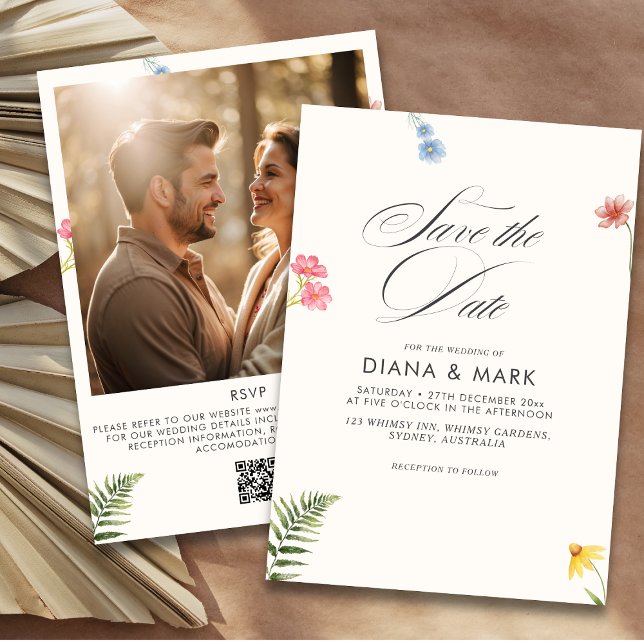 Invitation Bold Boho Pink Chic Fleur sauvage Enregistrer la d (Créateur téléchargé)