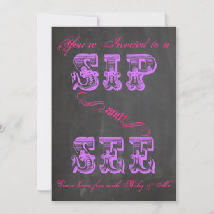 Invitation BOLD Chalkboard Sip & Voir Baby shower Girl 2 Invi