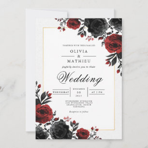 Invitation Bold Crimson Floral Romance Mariage