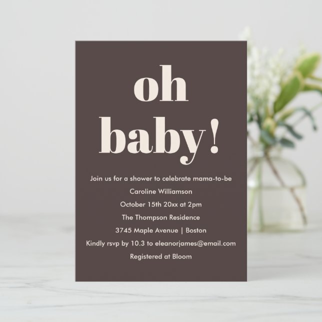 Invitation Bold Earthy Brown Modern Fun Simple Baby Shower (Debout devant)