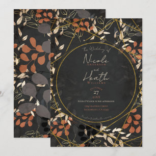 Invitation Bold Fall Floral Terracotta Gris Mariage Or
