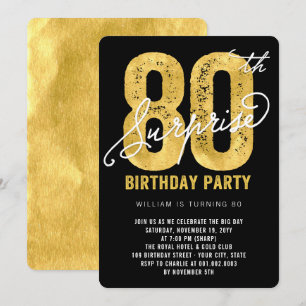 Invitation Bold Gold Foil Surprise 80e anniversaire Invitatio