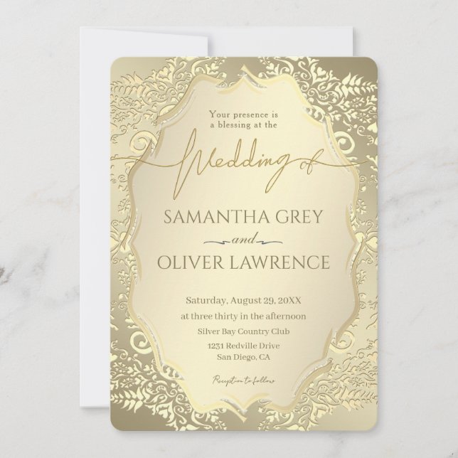 Invitation Bold Gold Mariage damassé (Devant)