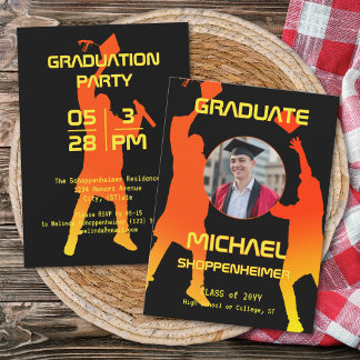 Invitation Bold Graphic Orange Black Graduation Party Photo