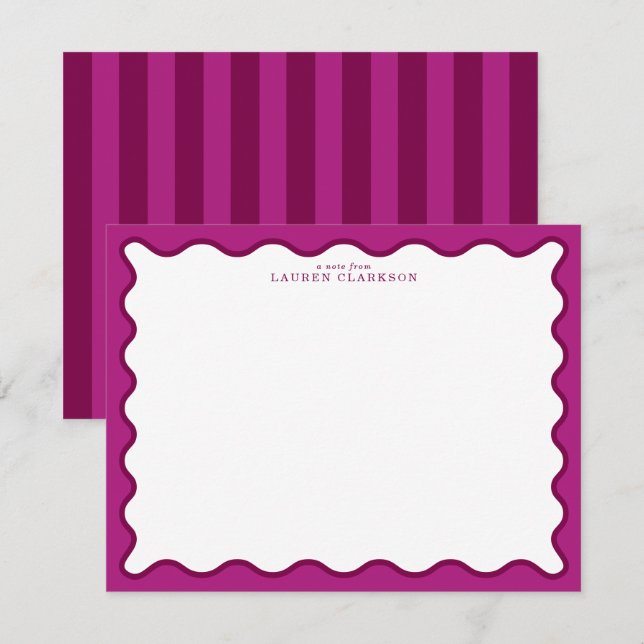 Invitation Bold Magenta & Berry Pink Wavy Note Card (Devant / Derrière)
