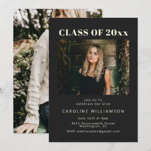 Invitation Bold Modern Black Deux Photo Graduation Party Invi