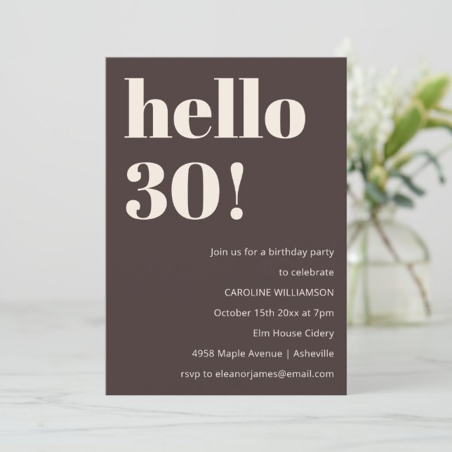Invitation Bold Modern Simple Brown 30th Birthday Party (Debout devant)