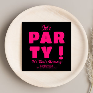 Invitation Bold Pink Let's Party Typographie Adulte Anniversa