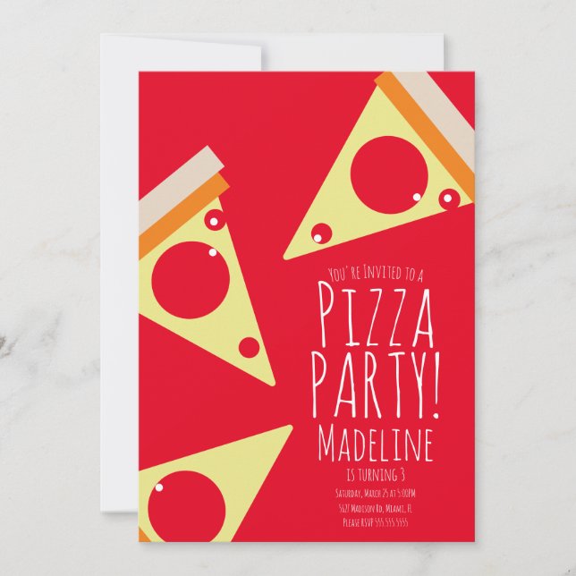 Invitation Bold Pizza Anniversaire Restaurant de fête Rouge (Devant)