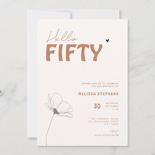 Invitation Bold Typography Ivory Brown Elegant 50th Birthday (Devant)