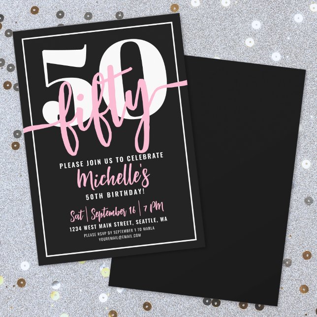 Invitation Bold Typography Pink Modern 50th Birthday (Bold Typography Pink Modern 50th Birthday Invitation)