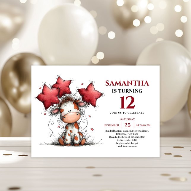 Invitation Bold whimsical animals cow kids birthday invite (Bold whimsical animals party kids birthday invitation

)