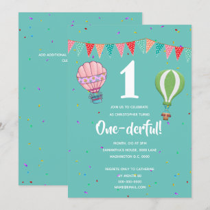 Invitation Bombarde à air chaud de la fille de premier annive