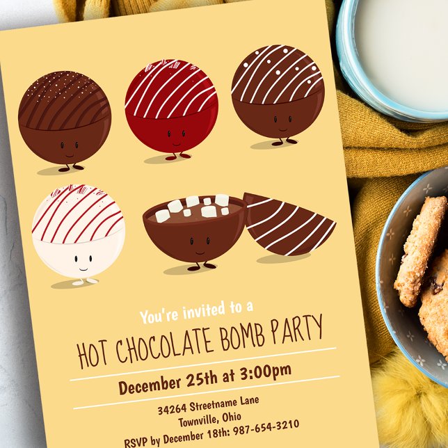 Invitation Bombe au chocolat chaud amusant (Have a fun and delicious hot chocolate bomb party this holiday season!)