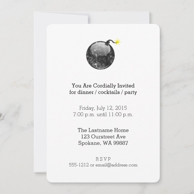 Invitation Bombe de style Letterpress de dessin animé (Devant)