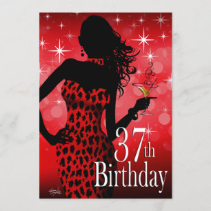 Invitation Bombshell Sparkle Red Leopard 37e anniversaire