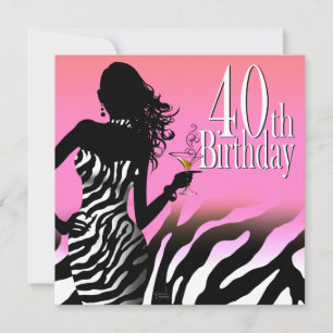Invitation Bombshell Zebra 40e anniversaire de fête robe rose