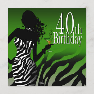 Invitation Bombshell Zebra 40th Birthday Party Bottle Green
