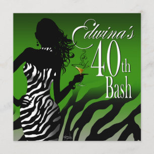 Invitation Bombshell Zebra Edwina's 40th Birthday Green