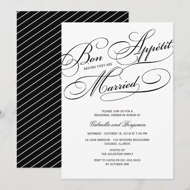 Invitation Bon Appetit Avant Le Dîner De Répétition Marié Inv (Devant / Derrière)