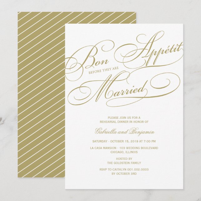 Invitation Bon Appetit Avant Le Dîner De Répétition Marié Inv (Devant / Derrière)