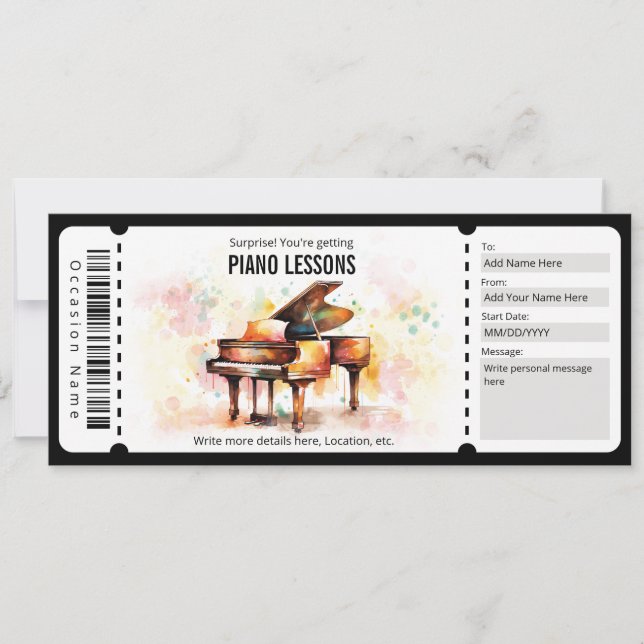 Invitation Bon cadeau de leçons de piano surprise (Devant)