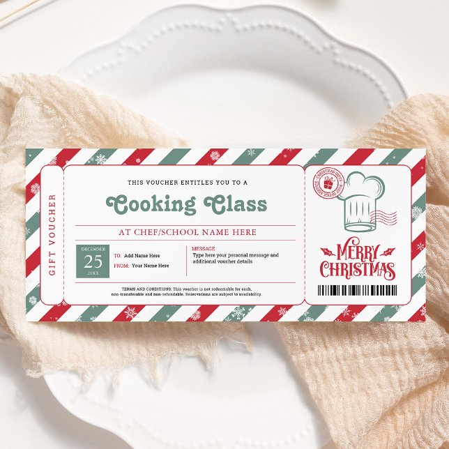 Invitation Bon de cadeau de Noël pour cours de cuisine et de  (Créateur téléchargé)