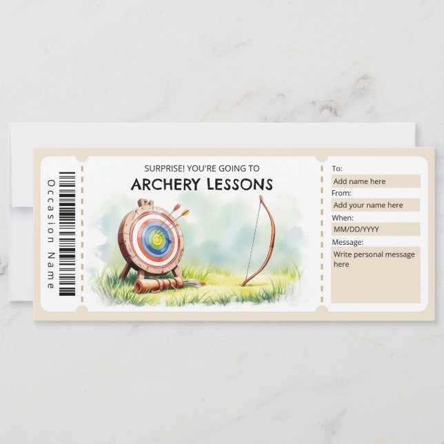 Invitation Bon de Cadeau pour Cours de Tir à l'Arc (Devant)