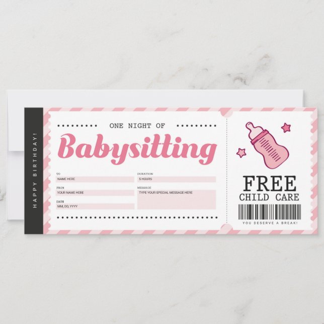 Invitation Bon de cadeau pour garde d'enfant rose Certificat  (Devant)